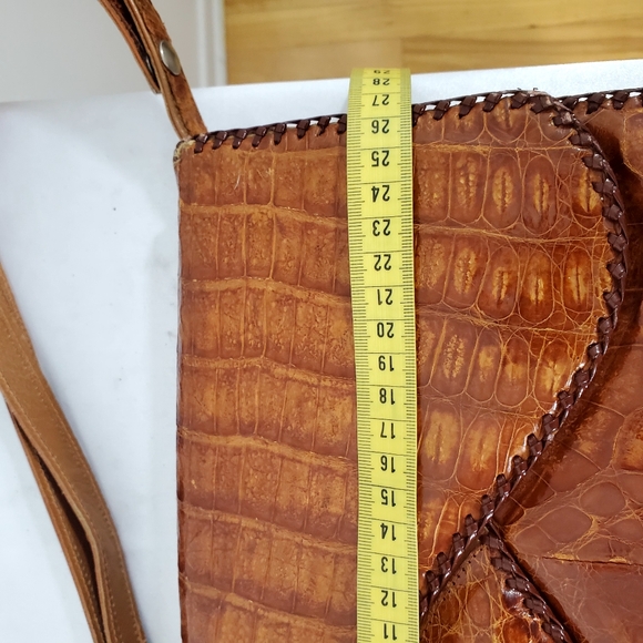 Vintage 70's Reptile Skin Satchel Tan Triangular Lacing - Picture 8 of 10